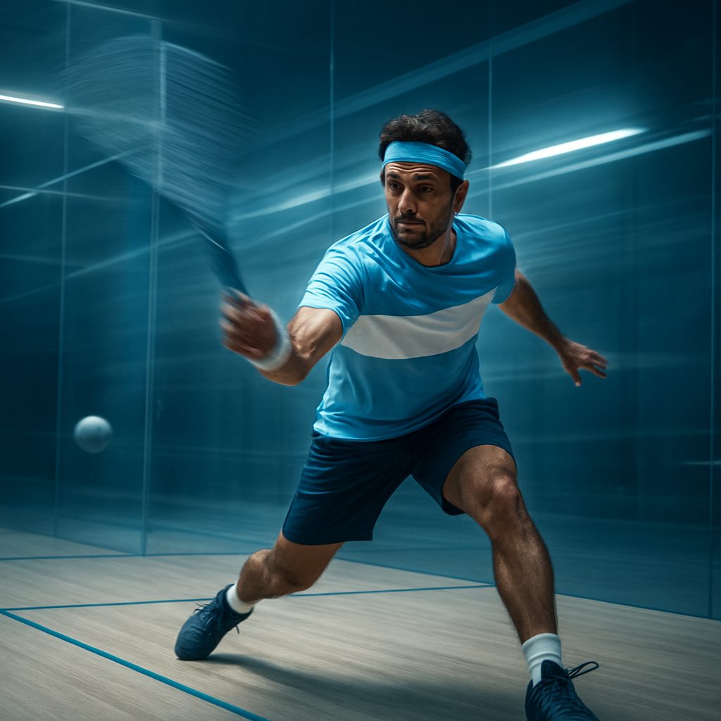 Jugador de squash en plena acción